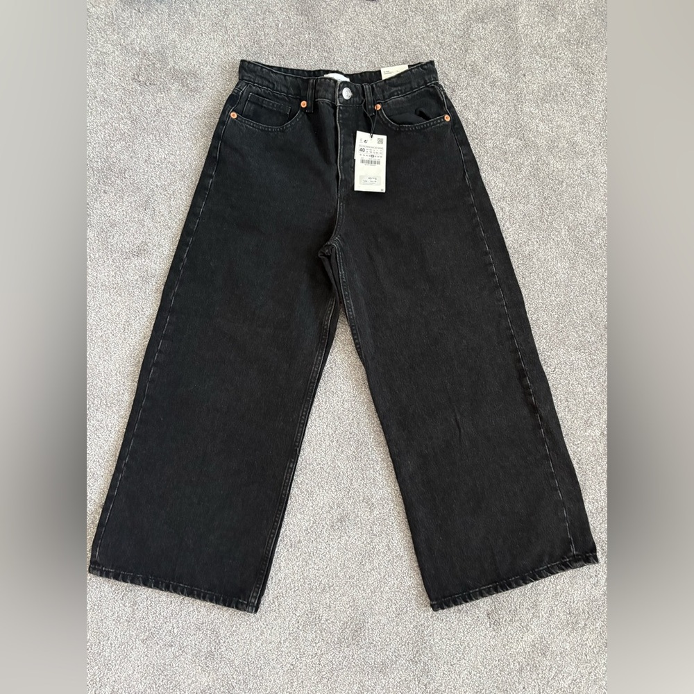 Zara High-Rise Wide Leg Cropped Jeans (8/40)
